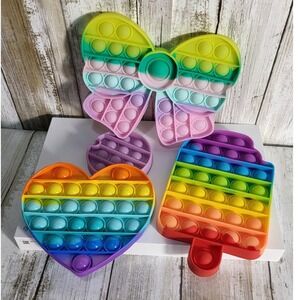 6 Pop It Fidget Toys Lot Butterfly Heart Lolipo Unicorn,a circle shape,drink cup